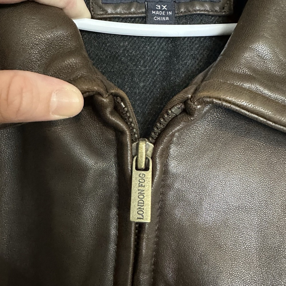 London Fog Brown Leather Zip-Front Jacket - Picture 3 of 8
